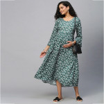 Green & White Floral Maternity Maxi Dress